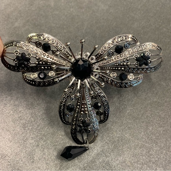 DRAGONFLY beaded rhinestone silver tone napkin rings - Picture 3 of 7